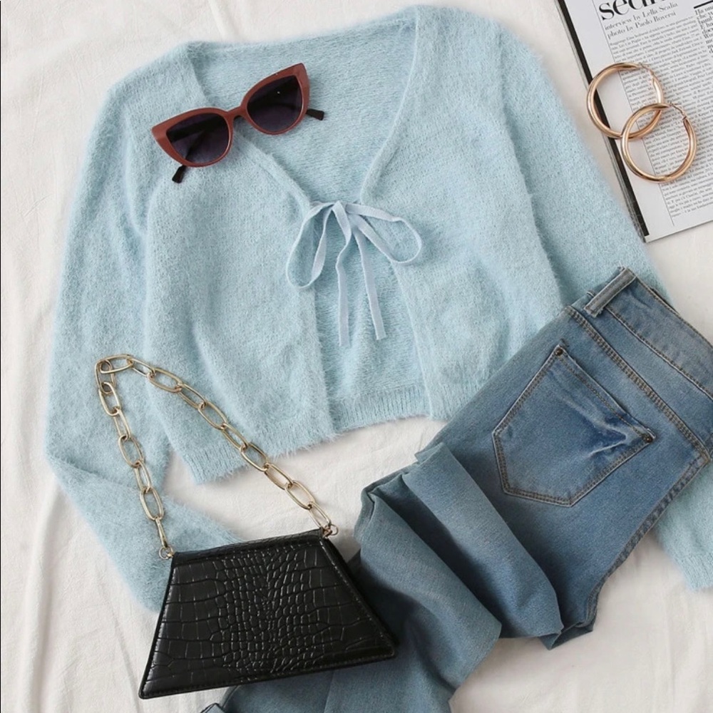 Tie Front Flufffy Knit Crop Cardigan